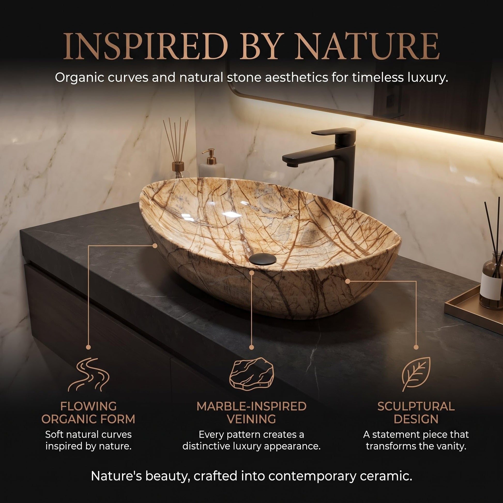 Champagne Gold Rectangular Ceramic vessel bathroom sink, additional product view 3