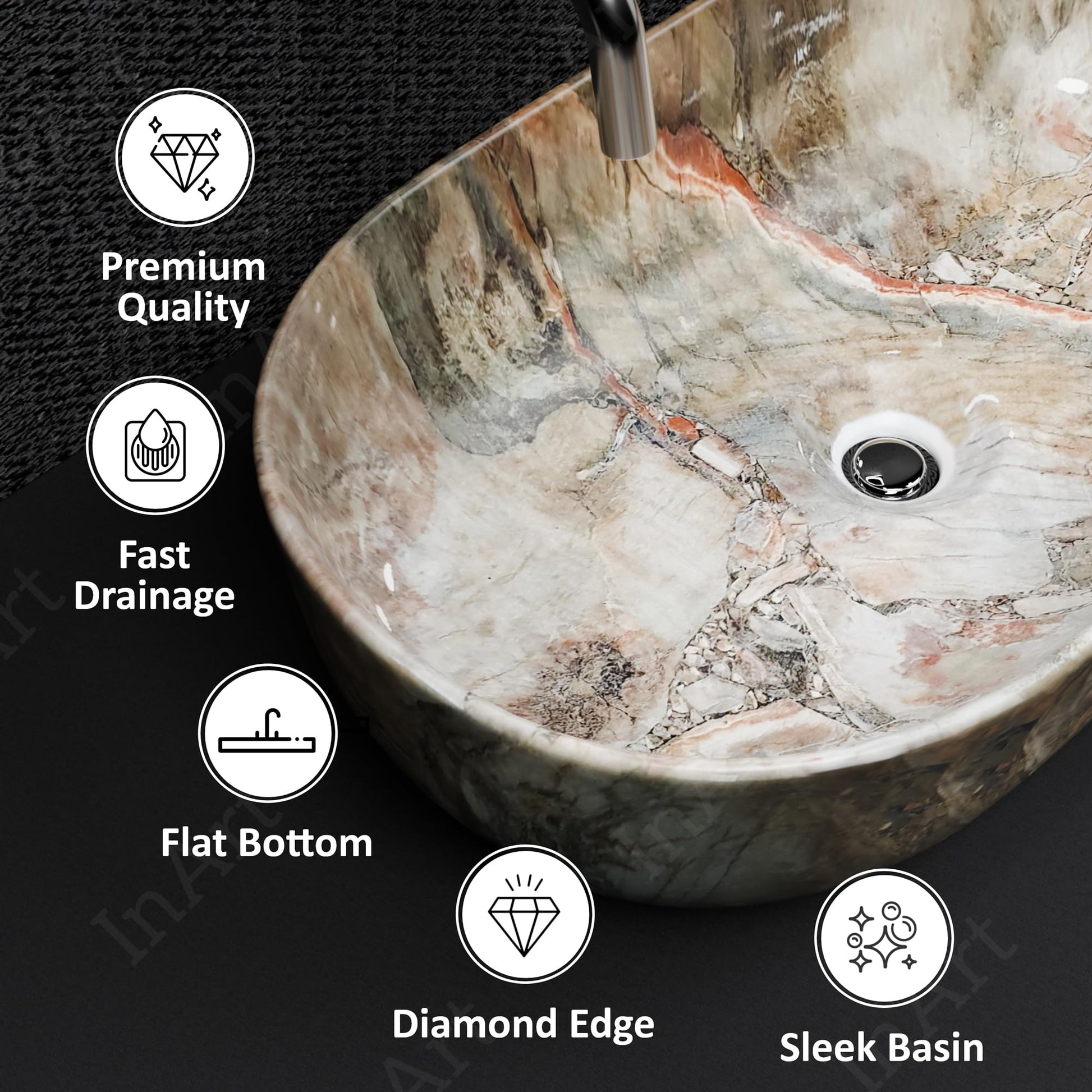 InArt Grey Round Ceramic Bathroom Vessel Sink product image 4 of 12
