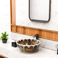 Bathroom countertop for vessel sink styling, InArt ceramic round bowl sink with vibrant Moroccan pattern