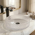 InArt Clear Tempered Glass Round Vessel Sink – Diamond-Cut Texture, 15.6