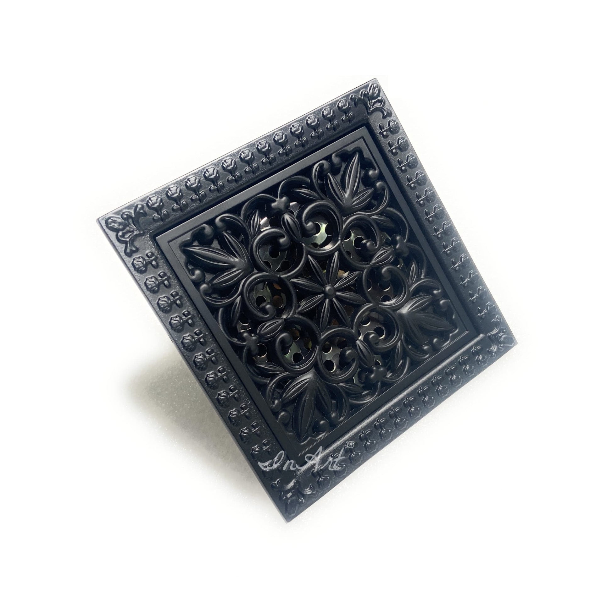InArt square floor drain grate brass antique bronze finish top view for bathroom