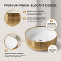 White and Gold Round Ceramic vessel bathroom sink, additional product view 2