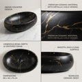 Black and Gold Round Ceramic vessel bathroom sink, additional product view 3