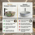 InArt Glossy Multicolor Ceramic Round Vessel Sink – Gold Rim Accent, 16.5