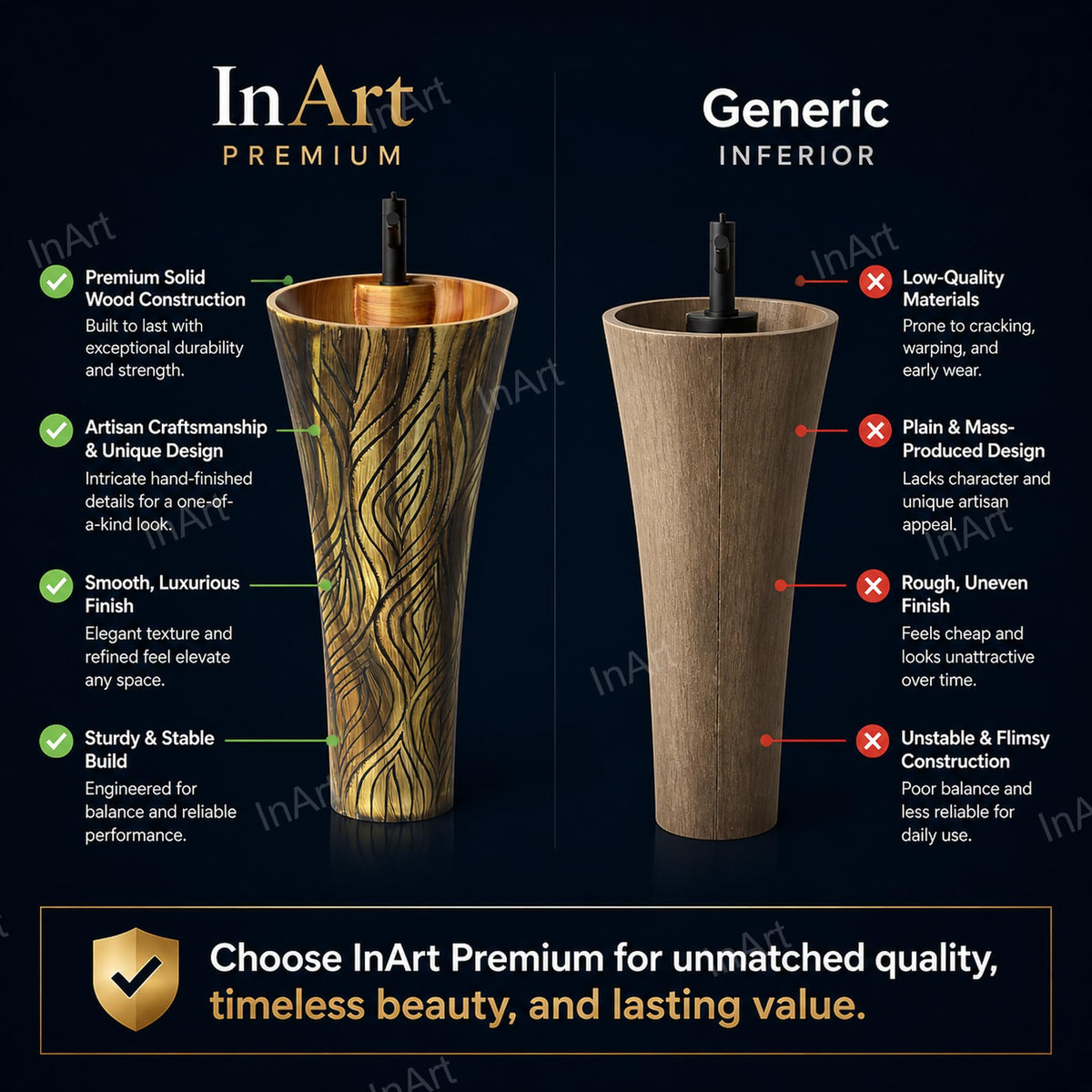 InArt Basin Pedestal Sink - Standing Bathroom Sink Wooden 38x38 CM, additional product view 7