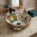InArt Glossy Multicolor Ceramic Round Vessel Sink – Hand-Painted Pattern, 16.5