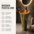 InArt Basin Pedestal Sink - Standing Bathroom Sink Wooden 38x38 CM, additional product view 3
