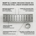 InArt Brushed 304 Stainless Steel Linear Shower Drain Stainless Steel – 12