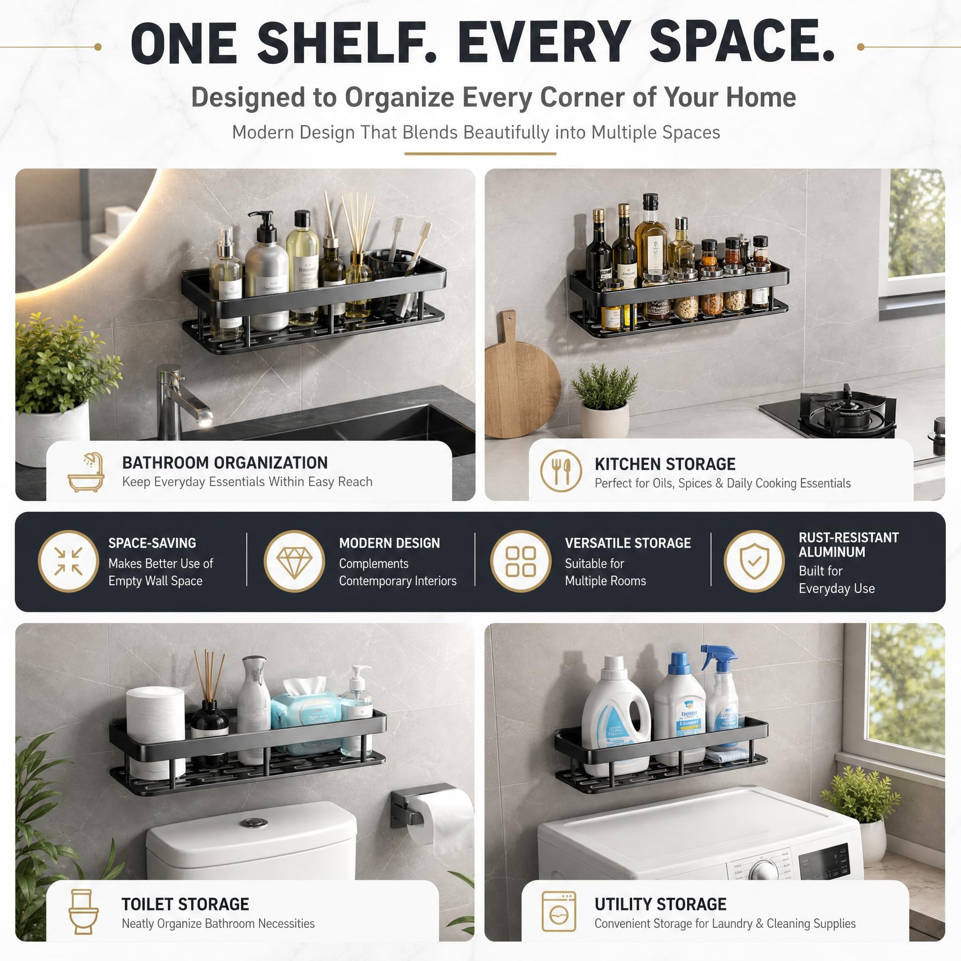 11.8-inch matte black bathroom shelf dimensions