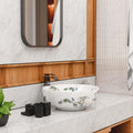 Bowl sink vanity rim detail, round ceramic vessel sink with smooth glossy white edge for above-counter install