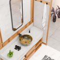 Close-up of multicolor Moroccan pattern on InArt ceramic round vessel sink, glossy finish detail