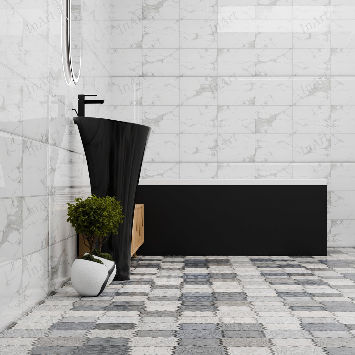 InArt Basin Pedestal Sink - Bathroom Standing Sink Black 40x40 CM, additional product view 2