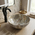 Vessel sinks for bathroom - InArt green marble glossy round ceramic vessel sink 13x13x5 above counter