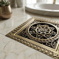 InArt 12 x 4 Inch Square Brass Bathroom Floor Drain with Strainer Grate, additional product view 5