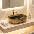 Black and Gold Rectangular Ceramic vessel bathroom sink, additional product view 2