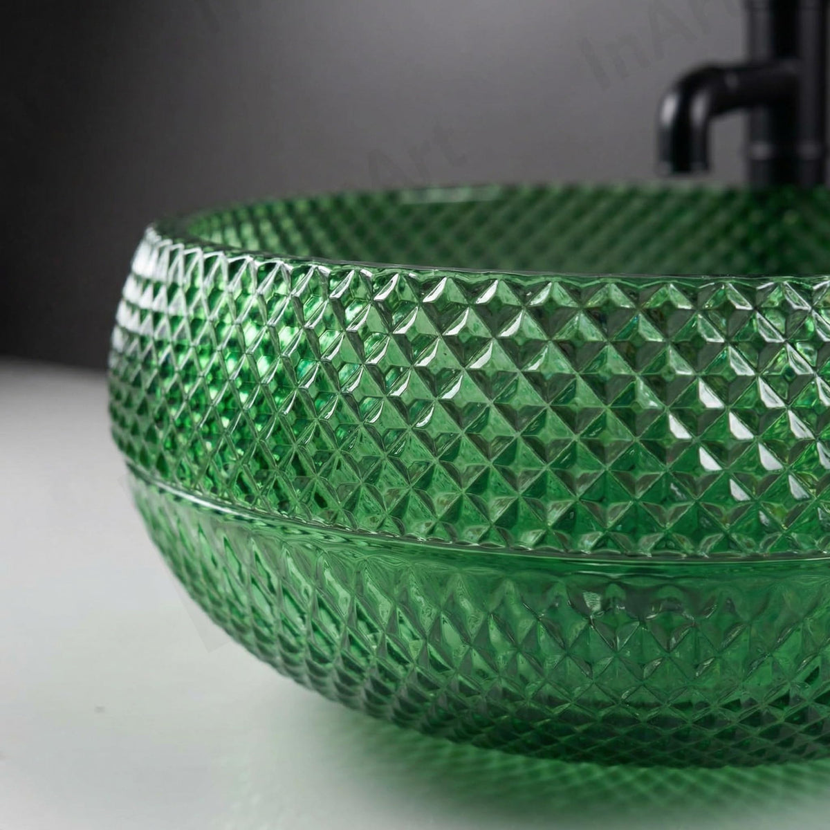 InArt Green Glass Round Vessel Sink – Diamond-Cut Faceted Bowl, 16.5", additional product view 5