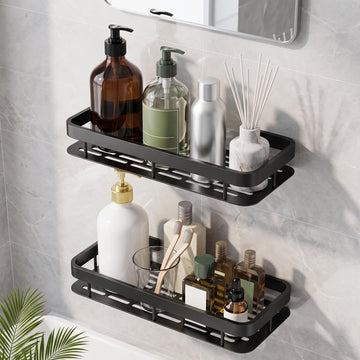 InArt two-pack matte black aluminum shower shelves for bathroom storage