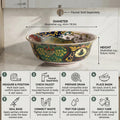 InArt Glossy Multicolor Ceramic Round Vessel Sink – Gold Rim Accent, 16.5