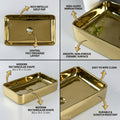 Gold Rectangular Ceramic vessel bathroom sink, additional product view 4