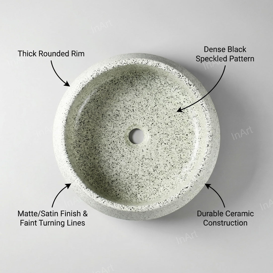 InArt Light Green Ceramic Vessel Sink – 16.5" Round Countertop Bathroom Vanity Basin DW266