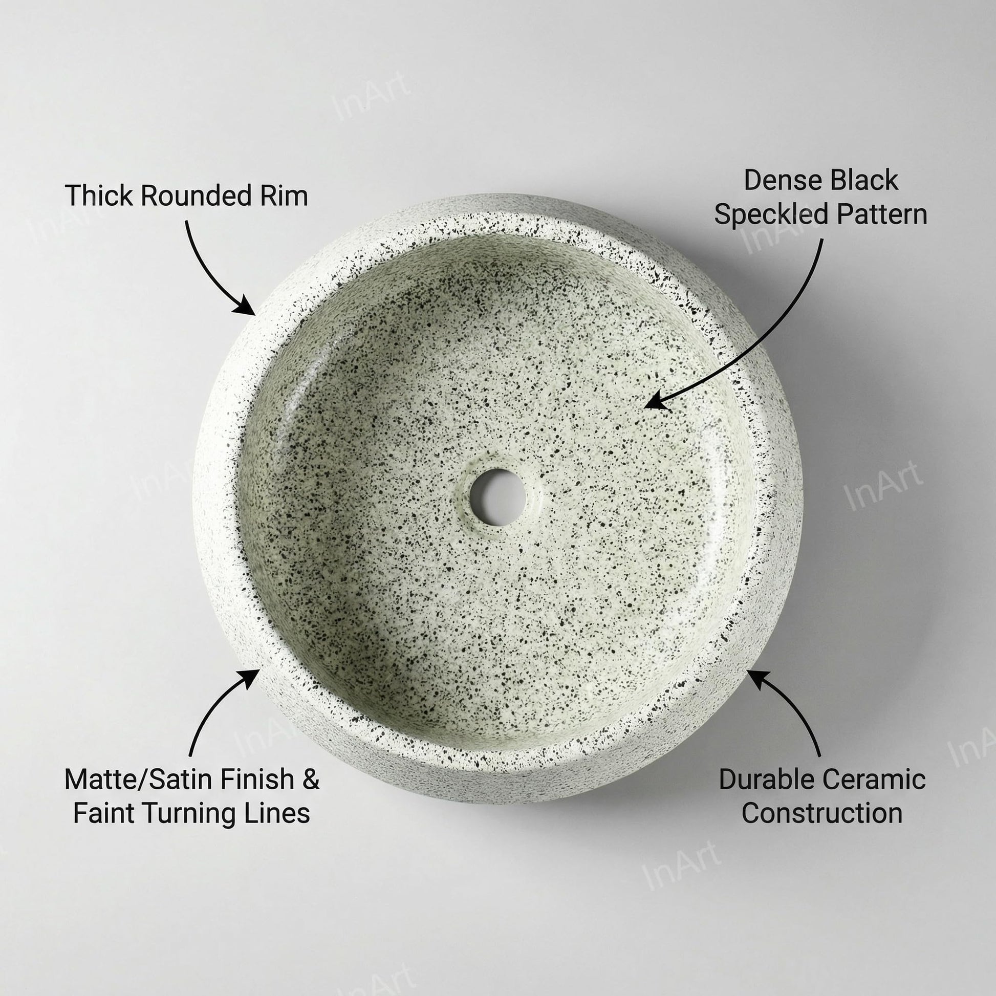 InArt Light Green Ceramic Vessel Sink – 16.5" Round Countertop Bathroom Vanity Basin DW266, additional product view 2
