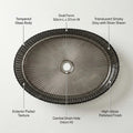InArt Smoked Tempered Glass Oval Vessel Sink – Ribbed Texture, 19.7