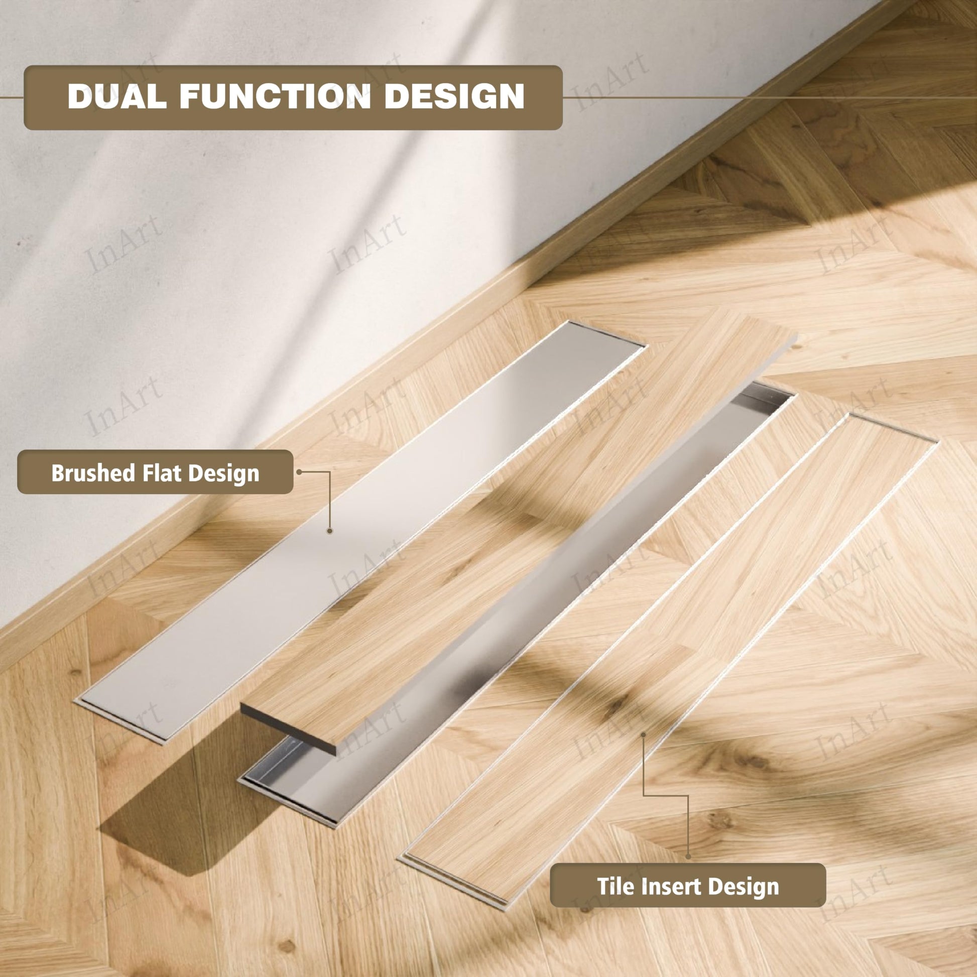 InArt 24 x 4 Inch Stainless Steel Shower Floor Drain with Hair Strainer Grate, additional product view 7