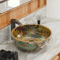 InArt Glossy Multicolor Ceramic Round Vessel Sink – Moroccan Pattern, 16.5