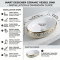 Over counter sink showing deep 6-inch bowl, oval ceramic vessel sink for bathroom countertop