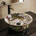 InArt Glossy Multicolor Ceramic Round Vessel Sink – Gold Rim Accent, 16.5