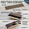 InArt 12 x 4 Inch Square Brass Shower Drain with Removable Strainer Grate, additional product view 3