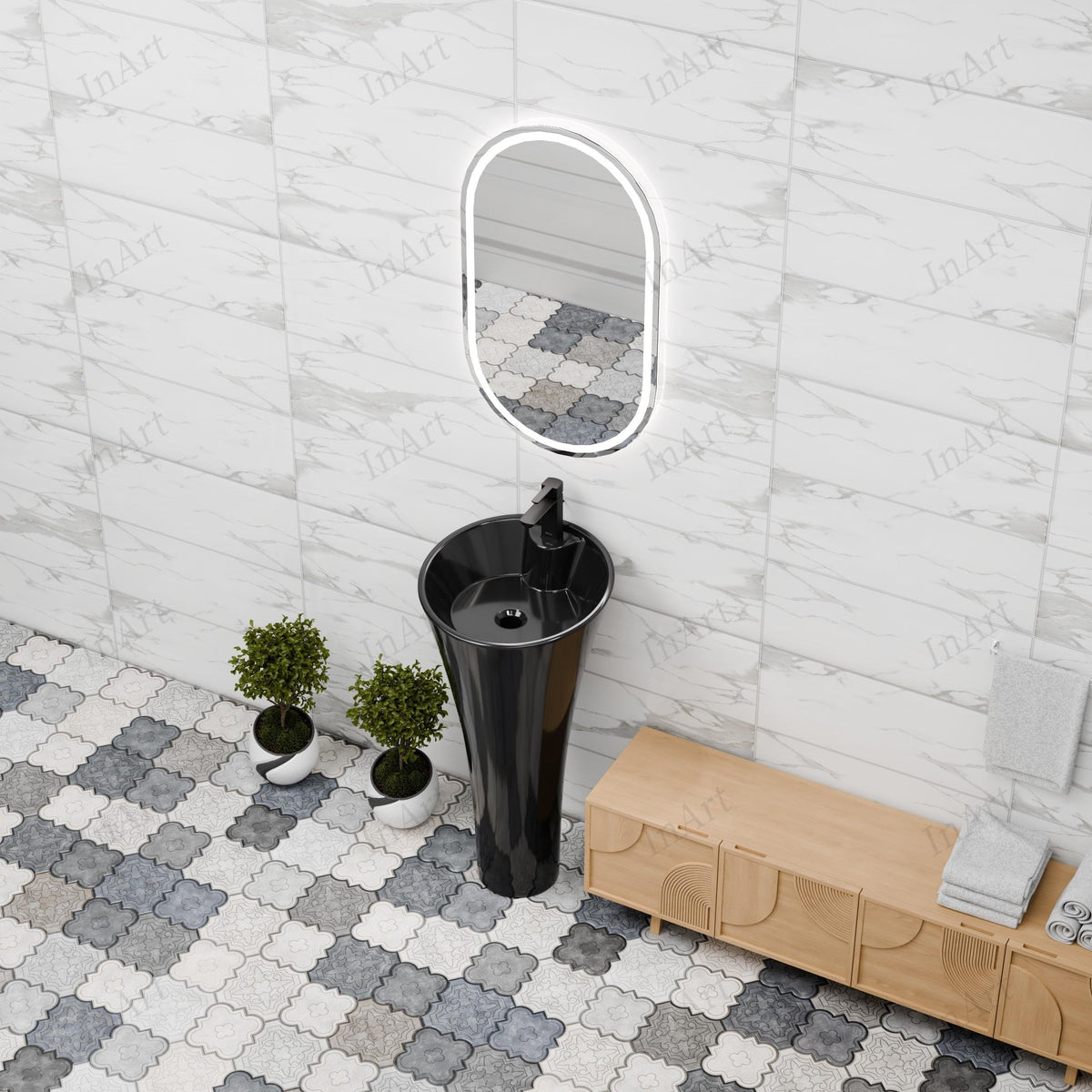 InArt Basin Pedestal Sink - Bathroom Standing Sink Black 40x40 CM, additional product view 4