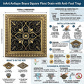 InArt 12 x 4 Inch Square Brass Shower Drain Channel with Removable Grate, additional product view 6