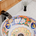 InArt Glossy White Ceramic Round Vessel Sink – Mexican Style Pattern, 16.5
