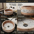 InArt Satin Patterned Ceramic Round Vessel Sink – Above Counter, 16