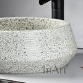 InArt ceramic vessel sink glossy light green finish detail, round bowl for vanity tops for vessel sinks