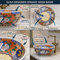 InArt Glossy White Ceramic Round Vessel Sink – Mexican Style Pattern, 16.5