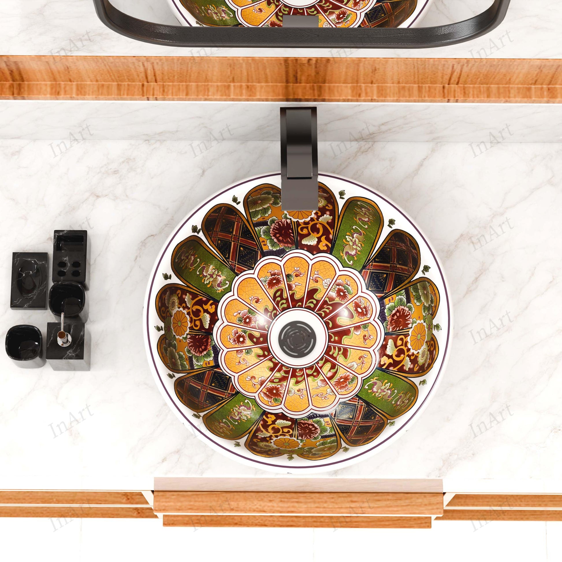 Sink round bowl drain opening detail, ceramic round vessel sink for vanity tops for vessel sinks, glossy glaze