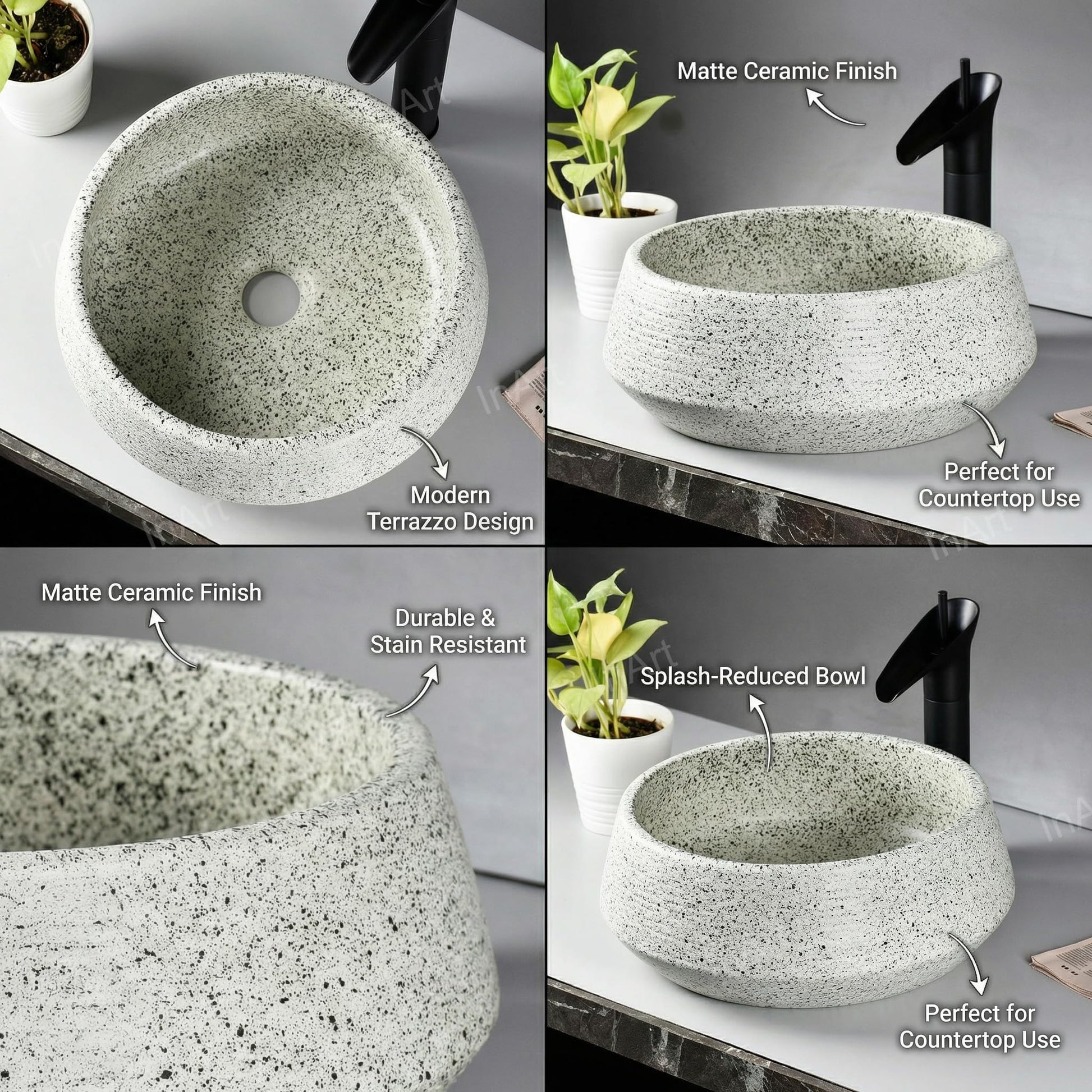 InArt Light Green Ceramic Vessel Sink – 16.5" Round Countertop Bathroom Vanity Basin DW266, additional product view 3