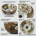InArt Glossy Multicolor Ceramic Round Vessel Sink – Hand-Painted Pattern, 16.5