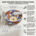 InArt Glossy White Ceramic Round Vessel Sink – Mexican Style Pattern, 16.5