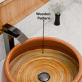 InArt Wood-Grain Glossy Ceramic Round Vessel Sink – Above Counter, 16.5