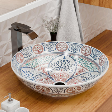 Vessel bowl vanity InArt blue Mexican design square ceramic tabletop wash basin 40.5 x 40.5 cm