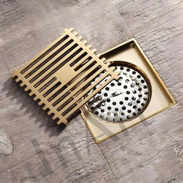 InArt Square Linear Brass Shower Drain Channel with Grate Cover, 12 x 4 Inch