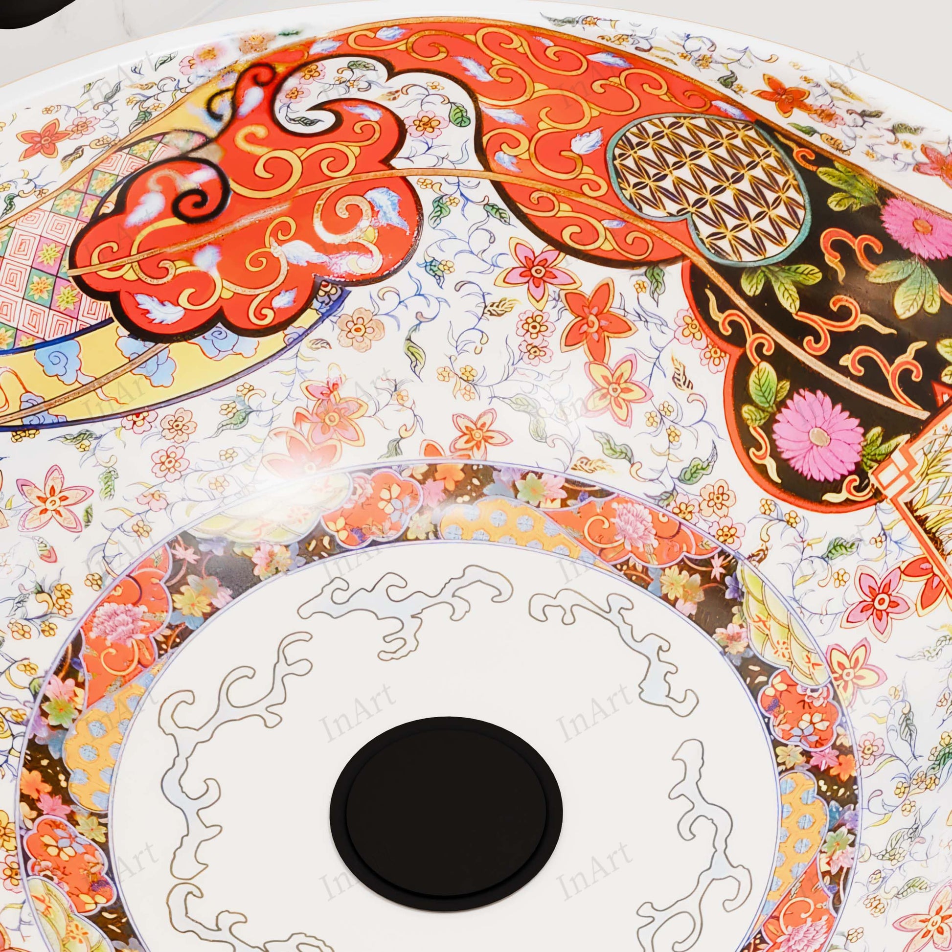 InArt Glossy Moroccan Ceramic Round Vessel Sink – Decorative Pattern, 15.75", additional product view 8