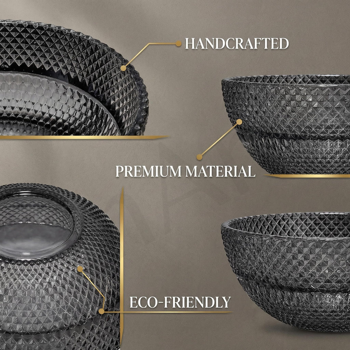 InArt Black Faceted Crystal Glass Vessel Sink for Countertop Bathrooms, 13.4 Inch, additional product view 4