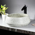 Modern sink side profile, round ceramic wash basin vessel in light green for above-counter vanity
