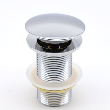 InArt polished chrome push-button pop-up bathroom sink drain with domed cap and threaded solid brass body