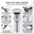 InArt push-button pop-up sink drain in polished chrome for bathroom sinks without an overflow
