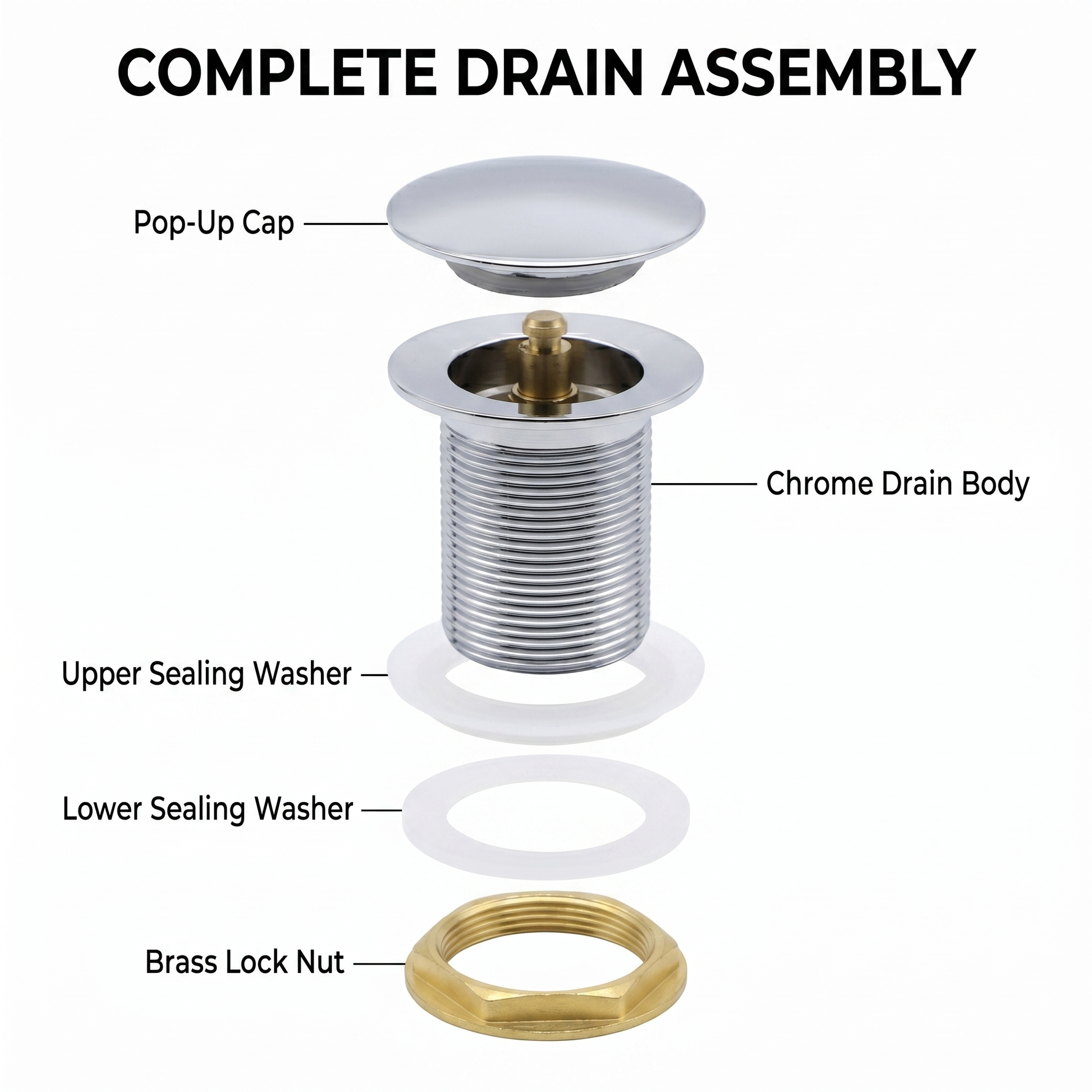 Polished chrome push-button pop-up bathroom sink drain stopper by InArt
